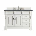 James Martin Vanities Brookfield 48in Single Vanity, Bright White w/ 3 CM Charcoal Soapstone Quartz Top 147-V48-BW-3CSP